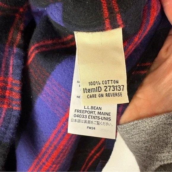 L.L. Bean Purple Red Plaid Flannel Button Down Shirt - Picture 7 of 7